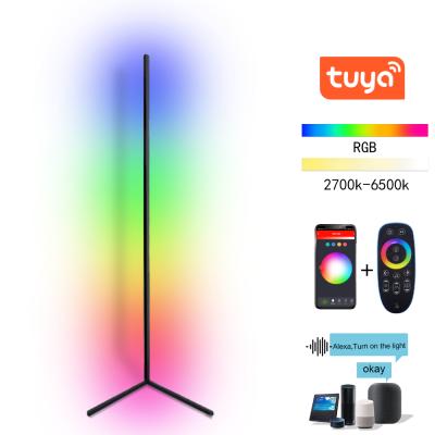 China Modern app nodic remote control bedroom vertical vibrant color changing minimal RGBW led corner floor lamp for sale