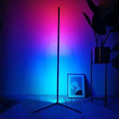 China Modern Minimalistic Room Smart Vibe RGB Dimming Slim Corner Light Changing Vertical Standing Triangle Led Line Corner Floor Lamps for sale