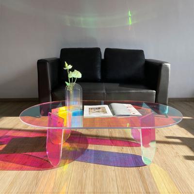 China Factory style Assembly style round oval coffee table modern colorful living room acrylic colorful rainbow coffee table for sale