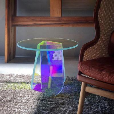 China Assembly Korea Style Style Crystal Colorful Furniture Round Iridescent Modern Coffee Acrylic Rainbow Table for sale