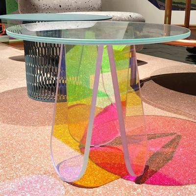 China Factory Style Assembly Style Round Rainbow Modern Oval Colorful Coffee Table Living Room Acrylic Colored Coffee Table For Home Decor for sale