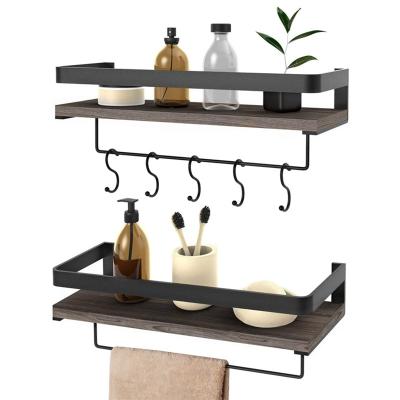 China Storage Wholesale Customized Good Quality 2 Pieces Set Decorative Wooden Wall Shelf With Hooks for sale