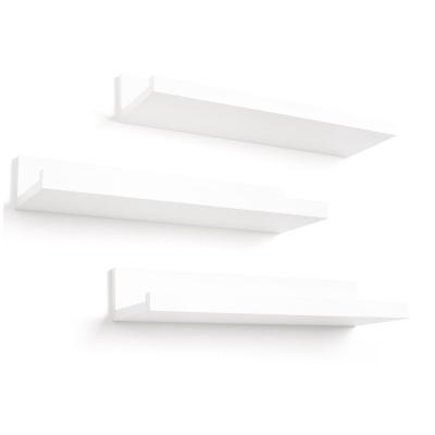 China Decorative White Wooden Wall Shelf Storage 7.62cm Living Room Wall Mounted Wooden Compound Shelf for sale