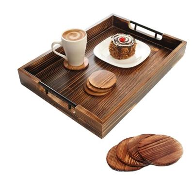 China Unique Square Shape Restaurant Hotels Family Kitchen Small Serving Tray Coffee Wholesale Wooden Tray For Breakfast for sale