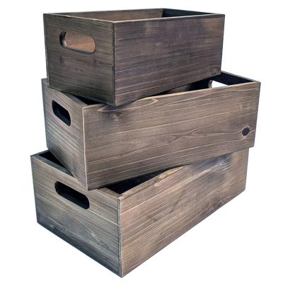 China Quality Decorative Vintage Style Wooden Storage Crate Box Eco-Friendly Guaranteed Rustic Cheap Wooden Crates for sale