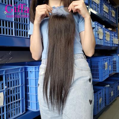 China Unprocessed Vietnamese Raw Ultra Thin Giffa Hair Silk Ear Loop Curly Hair Lace Closure Real Net 4x4 Ear Lace Closure for sale