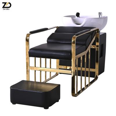 China High Quality Modern Salon Shop Shampoo Bed, Wash Stations Smooth Chair Black Shampoo Chair With Ceramic Basin for sale