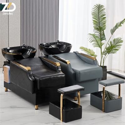 China Modern Modern Hair Stations Shampoo Wash Bed And Luxury Gold Wash Hair Bowl With Sink Hair Salon Shampoo Chair for sale