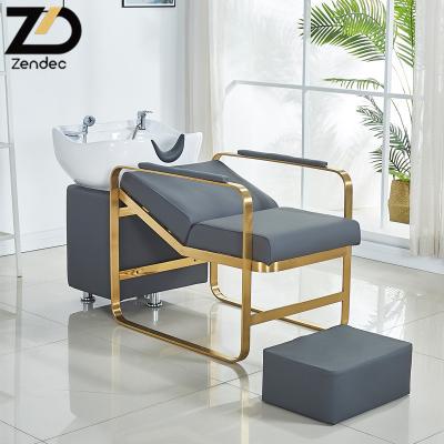 China Modern Shampoo Bed With Wash Stations And Roll Up Black Sink Barber Shop Furniture Hair Salon Shampoo Chairs for sale