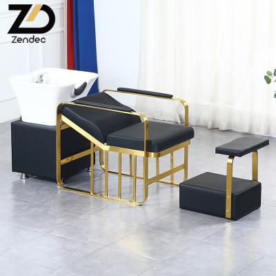 China Modern Store High Quality Lounge Chair, Glass Jar Black Shampoo Chair With Ceramic Basin Hot Selling Shampoo Bed for sale