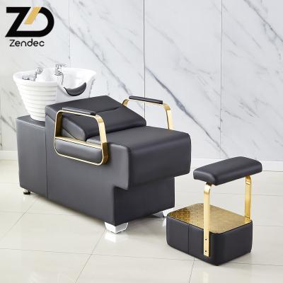 China Modern Design Modern Salon Shampoo Station, Salon Shampoo Chairs, PU Leather Shampoo Bed With Ceramic Bowl for sale