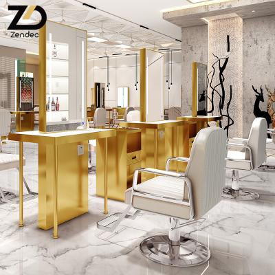 China Modern Barber Chair Makeup Hairdressing Table Hair Salon Mirror Cabinet Set Barber Shop Stainless Steel Table With Drawer for sale