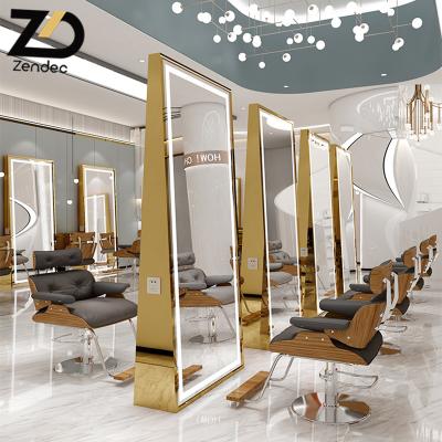 China Modern Salon Product Self Adhesive Free Perforation Barber Shop Hairdresser Dressing Full Body Wall Mirror Led Salon Mirror for sale