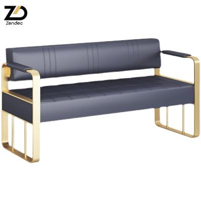 China Modern Barber Shop Waiting Chairs Metal Frame Leather Reception Chair Lounge Station Reception Couch Lounge Furniture for sale