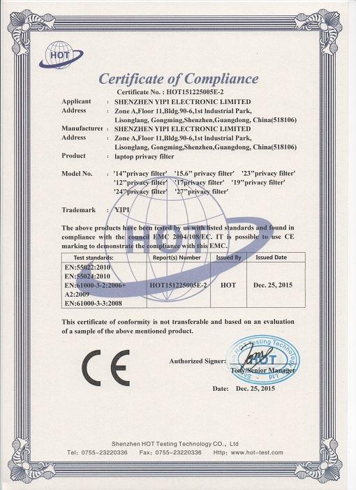 CE - Shenzhen Yipi Electronic Limited