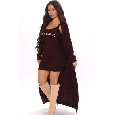 China Anti-pilling high quality knitted set design long cardigan fashion sweater women dress pieces 2 your own sweater for sale