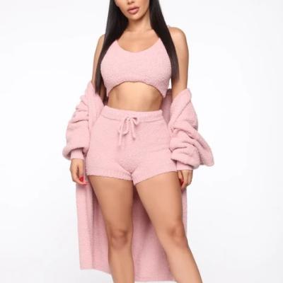 China Anti-pilling sweater for women sweater twin set cardigan crop tops and shorts fashion 3 pieces set women knitted sweater suits for sale