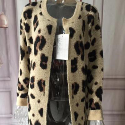 China New design winter Amazon anti-pilling woman long sweater cardigan with leopard pattern for sale