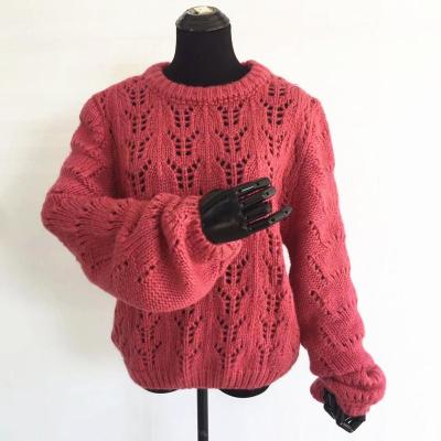 China Custom made and high quality thick knitted anti-pilling hollow-out cashmere sweater women sweater by wool for sale