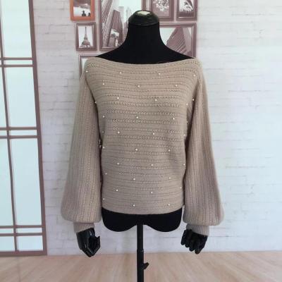 China Giftu 72908# New Style Boat-neck Nice Anti-pilling Sweater Women Pullover With Beading Soft And Comfortable Pearl for sale