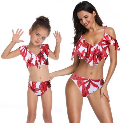 China Breathable Printed Bikini Ruffled Cute Parent-child Girl Baby Swimsuit Lovely Monokini for sale