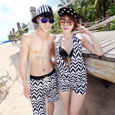 China Summer Breathable Bikini Beach Wear Couples Fashion Couples Swimsuit+men Three-Piece Beach Pants for sale