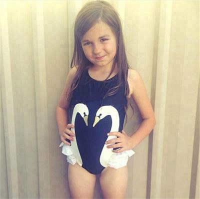 China New Anti-UV Spring Flamingos and Parrot Kids Baby Girls Summer Black Swan One-Piece Swimsuit for sale