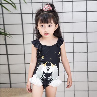 China New 1~7 Years Old Children's Stars Black Ruffled Swimsuit Children's Breathable Girls Swimsuit Baby Swimwear for sale