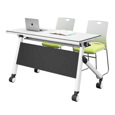 China Foldable training desk and chair combination, mobile desk, strip table, educational institution meeting table, folding and for sale