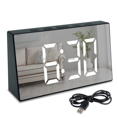 China Class 2022 New USB Cable Mirror Power LED Digital Outdoor Desktop Alarm Clock with Nap, Calendar, Temperature, Dimmer for sale