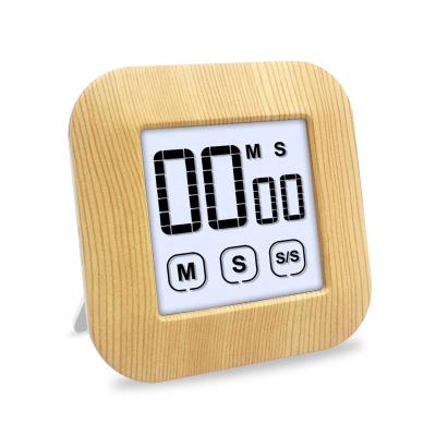 China Sustainable Digital LCD Display Touch Screen Wooden Kitchen Timer With Magnetic Backlit for sale