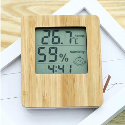 China Indoor Bamboo LCD Display Monitor Humidity Digital Temperature Hygrometer Indoor Thermometer with Alarm Clock for sale