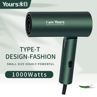 China 1600W Small Size Foldable Portable Green Mini Foldable Compact Blow Dryer Portable Hair Dryer Travel Hair Dryer for sale