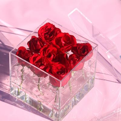 China Display and Put Delicate 9 Hole Transparent Acrylic Flower Box for sale