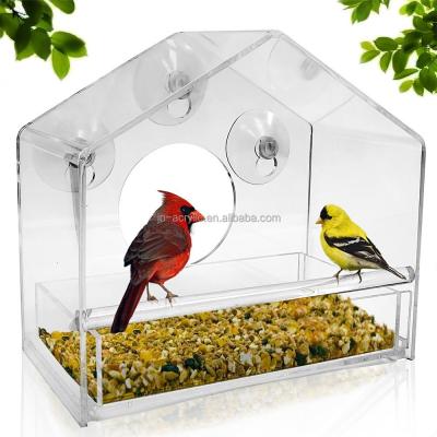 China Wholesale Viable Squirrel Clear Acrylic Proof Window Wild Bird Feeder With Sliding Tray And Suction for sale