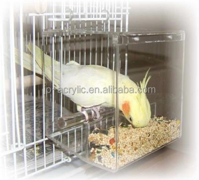 China Viable Clear Acrylic Parrot Integrated Automatic Pet Bird Feeder With Hooks for sale