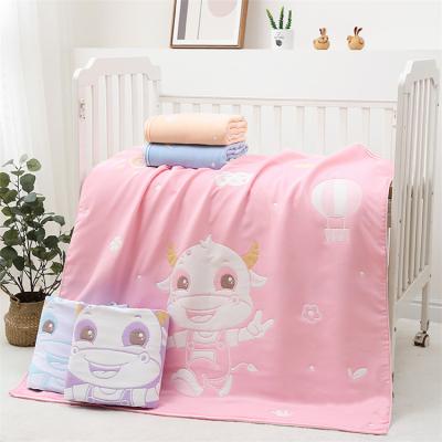 China 100% Cotton PORTABLE 6 Diaper Blanket Unicorn Baby Blankets 2022 Cartoon Embroidered Gauze Thickened Children Quilt 110*110cm for sale