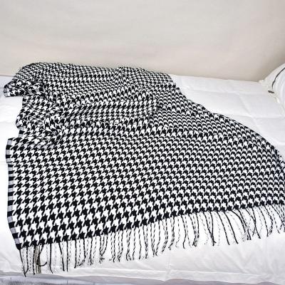 China Best 100% Jacquard Acrylic Tassel Houndstooth Knit Wool Blanket Travel Sofa Set Towel Cover Bed End Soft Acrylic Blankets Other Blankets for sale