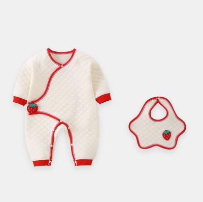 China Soft Cozy Embroidered Strawberry Quilted Baby Rompers Bibs Organic Toddlers Newborn Infants Warm Baby Rompers Wholesale for sale