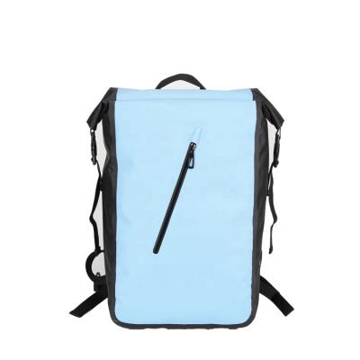 China Roll Office 35L PVC Tarpaulin Closure Dry Waterproof Backpack Blue Color Durable Zipper Pouch For Camping Hiking Traveling for sale