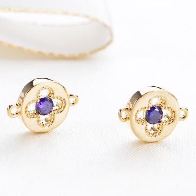 China Trendy 8mm Plated Real Gold Plated Jewelry Findings Hanging Parts and Accessories Connector Double Hollow-out Four Leaf Clover Gemstone Jewelry Findings for sale