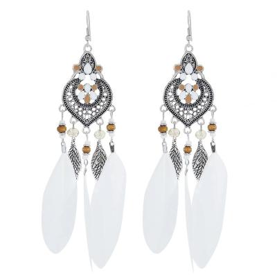 China FASHIONABLE ethnic style colorful feather fringed earrings for women for sale