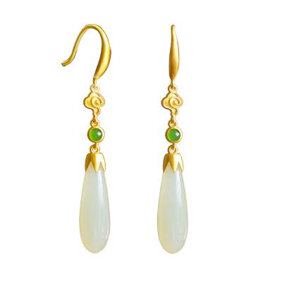 China Hetian Teardrop Cute Jade Earrings, Fairy Forest Sweet Retro Earrings for sale