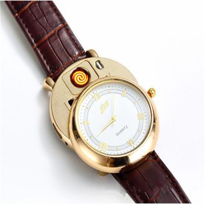 China Windproof Electronic Men's Quartz Casual Wristwatches Cigarette Flameless Lighter USB Lighter Electronic Rechargeable Watch Clock Lighter for sale