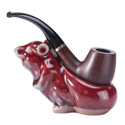 China Black Handmade Solid Wood Tobacco 9mm Filter Pipe Ebony Pipe Wholesale Rosewood+Metal Tobacco Filter Dry Smoking Set For Men for sale