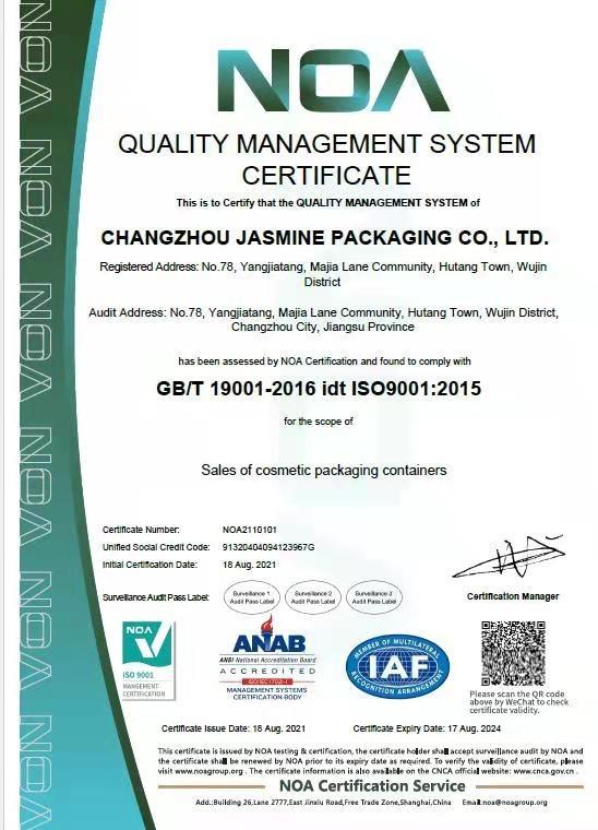 ISO9001 - Changzhou Jasmine Packaging Co., Ltd.