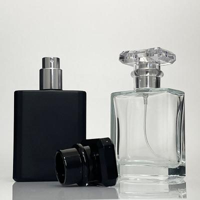 China Custom 30ml 50ml 100ml Cosmetic Empty Mist Glass Logo Refillable Transparent Black Fine Spray Cologne Bottles for sale