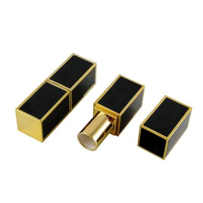 China Crimp Closure Professional Glossy Black Gold Lipstick Square Inner Empty Aluminum Tube for sale