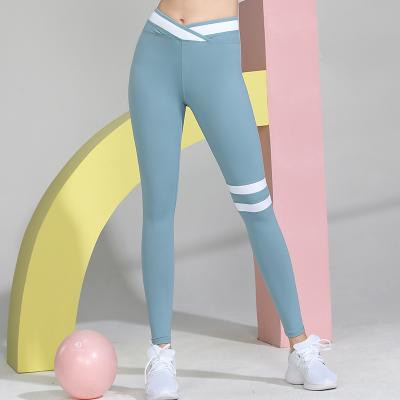 China Breathable White Stripe Front Buttery High V Butt Belt Shaped Waist Crac! crack! cut sports leggings for women for sale