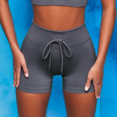 China INS Breathable Seamless Knit Soft Fitness Yoga Shorts With High Waist Drawstring Sports Short Gaiters Shorts Wholesaler for sale